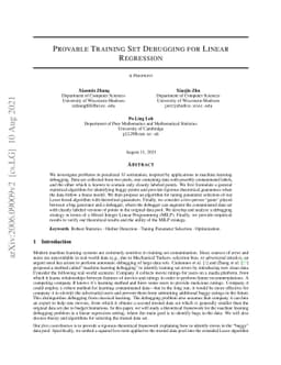 Provable Training Set Debugging for Linear Regression