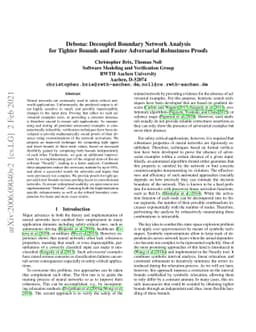 Debona: Decoupled Boundary Network Analysis for Tighter Bounds and
  Faster Adversarial Robustness Proofs
