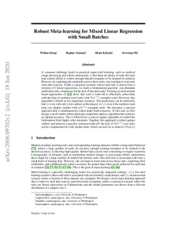 Robust Meta-learning for Mixed Linear Regression with Small Batches