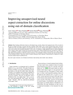 Improving unsupervised neural aspect extraction for online discussions
  using out-of-domain classification