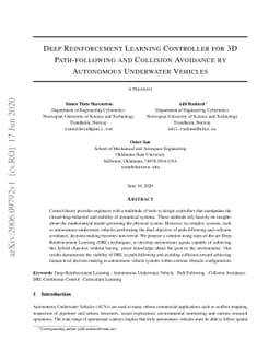 Deep Reinforcement Learning Controller for 3D Path-following and
  Collision Avoidance by Autonomous Underwater Vehicles