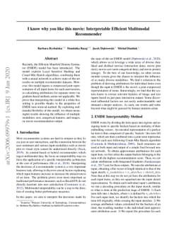 I know why you like this movie: Interpretable Efficient Multimodal
  Recommender