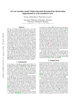 Are you wearing a mask? Improving mask detection from speech using
  augmentation by cycle-consistent GANs