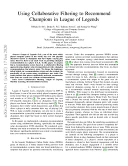 Using Collaborative Filtering to Recommend Champions in League of
  Legends