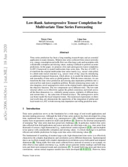 Low-Rank Autoregressive Tensor Completion for Multivariate Time Series
  Forecasting