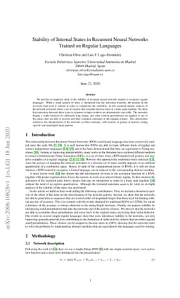 Stability of Internal States in Recurrent Neural Networks Trained on
  Regular Languages