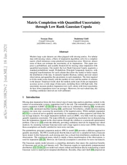 Matrix Completion with Quantified Uncertainty through Low Rank Gaussian
  Copula