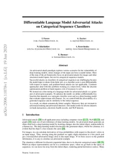 Differentiable Language Model Adversarial Attacks on Categorical
  Sequence Classifiers