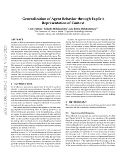 Generalization of Agent Behavior through Explicit Representation of
  Context