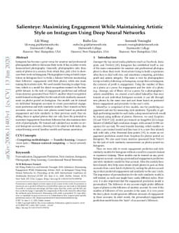 Salienteye: Maximizing Engagement While Maintaining Artistic Style on
  Instagram Using Deep Neural Networks