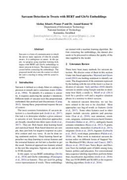 Sarcasm Detection in Tweets with BERT and GloVe Embeddings