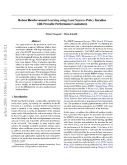Robust Reinforcement Learning using Least Squares Policy Iteration with
  Provable Performance Guarantees