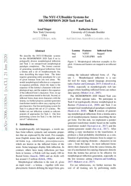 The NYU-CUBoulder Systems for SIGMORPHON 2020 Task 0 and Task 2