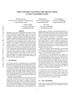 Light Commands: Laser-Based Audio Injection Attacks on
  Voice-Controllable Systems