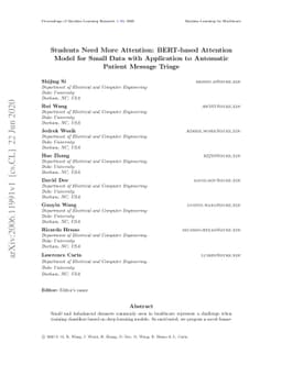 Students Need More Attention: BERT-based AttentionModel for Small Data
  with Application to AutomaticPatient Message Triage