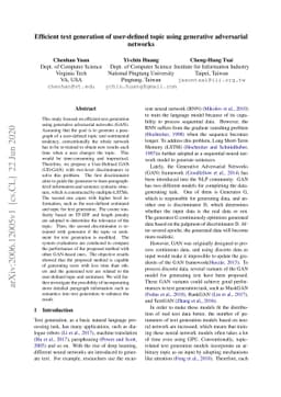 Efficient text generation of user-defined topic using generative
  adversarial networks