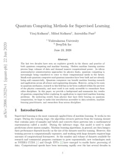 Quantum Computing Methods for Supervised Learning
