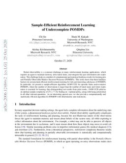 Sample-Efficient Reinforcement Learning of Undercomplete POMDPs