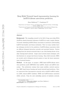 Deep Belief Network based representation learning for lncRNA-disease
  association prediction