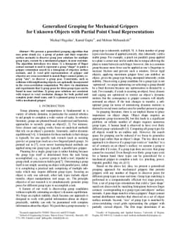 Generalized Grasping for Mechanical Grippers for Unknown Objects with
  Partial Point Cloud Representations
