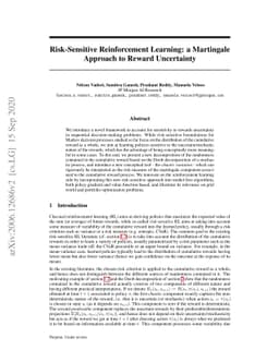 Risk-Sensitive Reinforcement Learning: a Martingale Approach to Reward
  Uncertainty