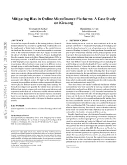 Mitigating Bias in Online Microfinance Platforms: A Case Study on
  Kiva.org
