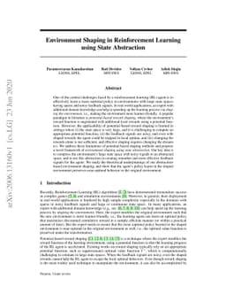 Environment Shaping in Reinforcement Learning using State Abstraction