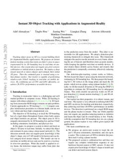 Instant 3D Object Tracking with Applications in Augmented Reality