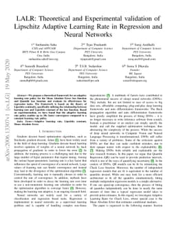 LALR: Theoretical and Experimental validation of Lipschitz Adaptive
  Learning Rate in Regression and Neural Networks