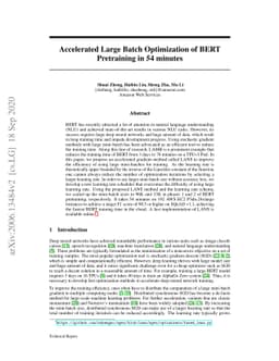 Accelerated Large Batch Optimization of BERT Pretraining in 54 minutes