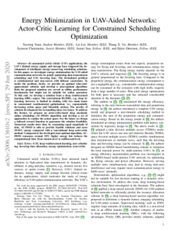 Energy Minimization in UAV-Aided Networks: Actor-Critic Learning for
  Constrained Scheduling Optimization