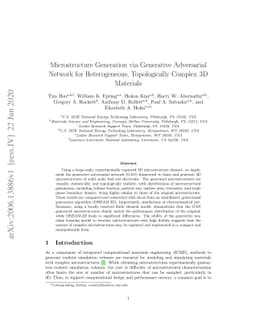 Microstructure Generation via Generative Adversarial Network for
  Heterogeneous, Topologically Complex 3D Materials