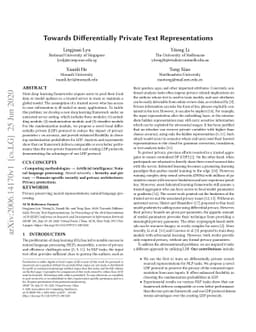 Towards Differentially Private Text Representations
