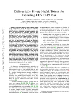 Differentially Private Health Tokens for Estimating COVID-19 Risk