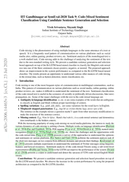 IIT Gandhinagar at SemEval-2020 Task 9: Code-Mixed Sentiment
  Classification Using Candidate Sentence Generation and Selection