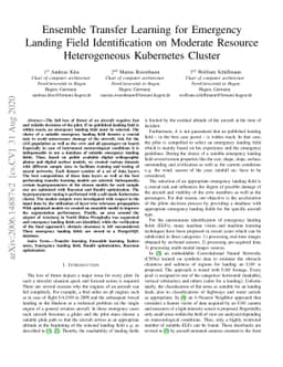 Ensemble Transfer Learning for Emergency Landing Field Identification on
  Moderate Resource Heterogeneous Kubernetes Cluster