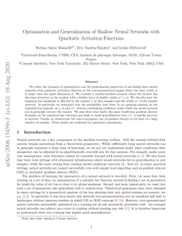Optimization and Generalization of Shallow Neural Networks with
  Quadratic Activation Functions