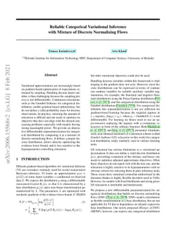 Reliable Categorical Variational Inference with Mixture of Discrete
  Normalizing Flows