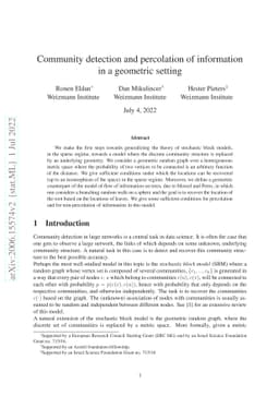 Community detection and percolation of information in a geometric
  setting