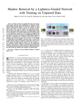 Shadow Removal by a Lightness-Guided Network with Training on Unpaired
  Data