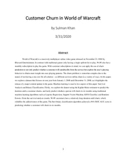 Predicting Customer Churn in World of Warcraft