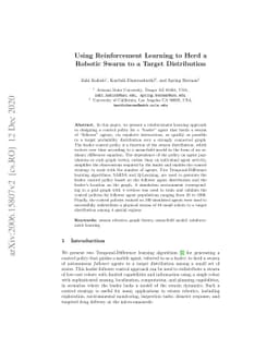 Using Reinforcement Learning to Herd a Robotic Swarm to a Target
  Distribution