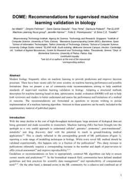 DOME: Recommendations for supervised machine learning validation in
  biology