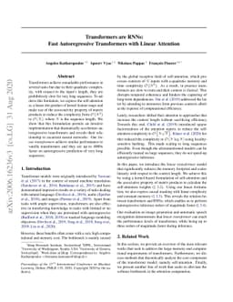 Transformers are RNNs: Fast Autoregressive Transformers with Linear
  Attention