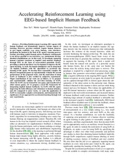 Accelerating Reinforcement Learning Agent with EEG-based Implicit Human
  Feedback