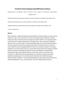Terahertz Pulse Shaping Using Diffractive Surfaces