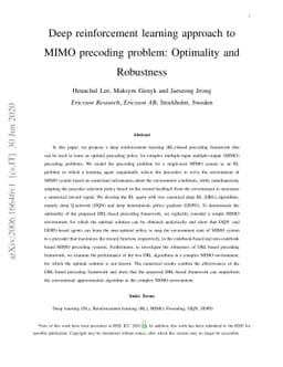 Deep reinforcement learning approach to MIMO precoding problem:
  Optimality and Robustness