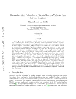 Recovering Joint Probability of Discrete Random Variables from Pairwise
  Marginals