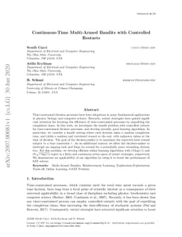 Continuous-Time Multi-Armed Bandits with Controlled Restarts