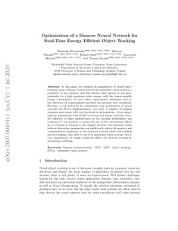 Optimisation of a Siamese Neural Network for Real-Time Energy Efficient
  Object Tracking